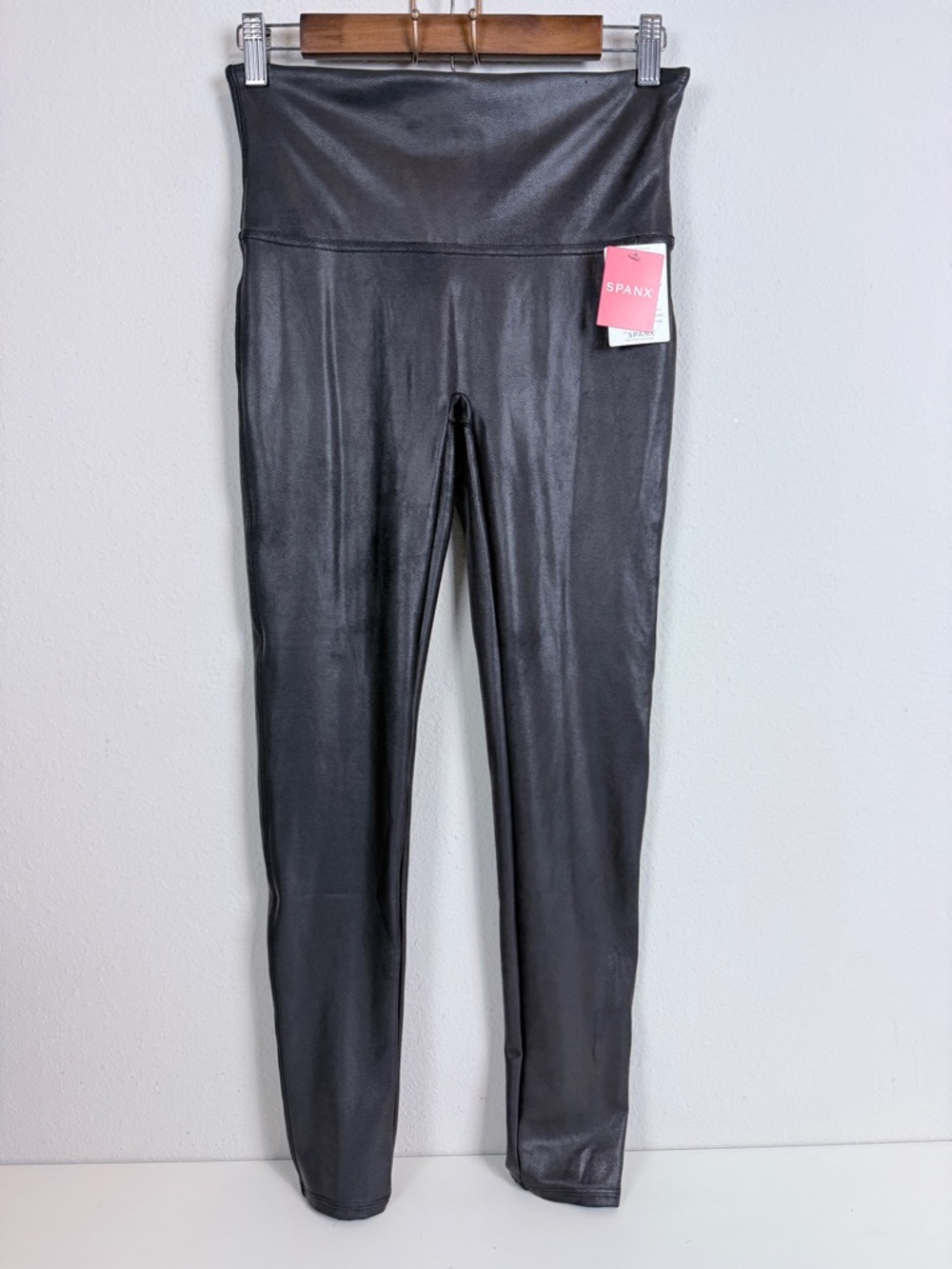 SPANX Black Faux Leather Leggings L NWT